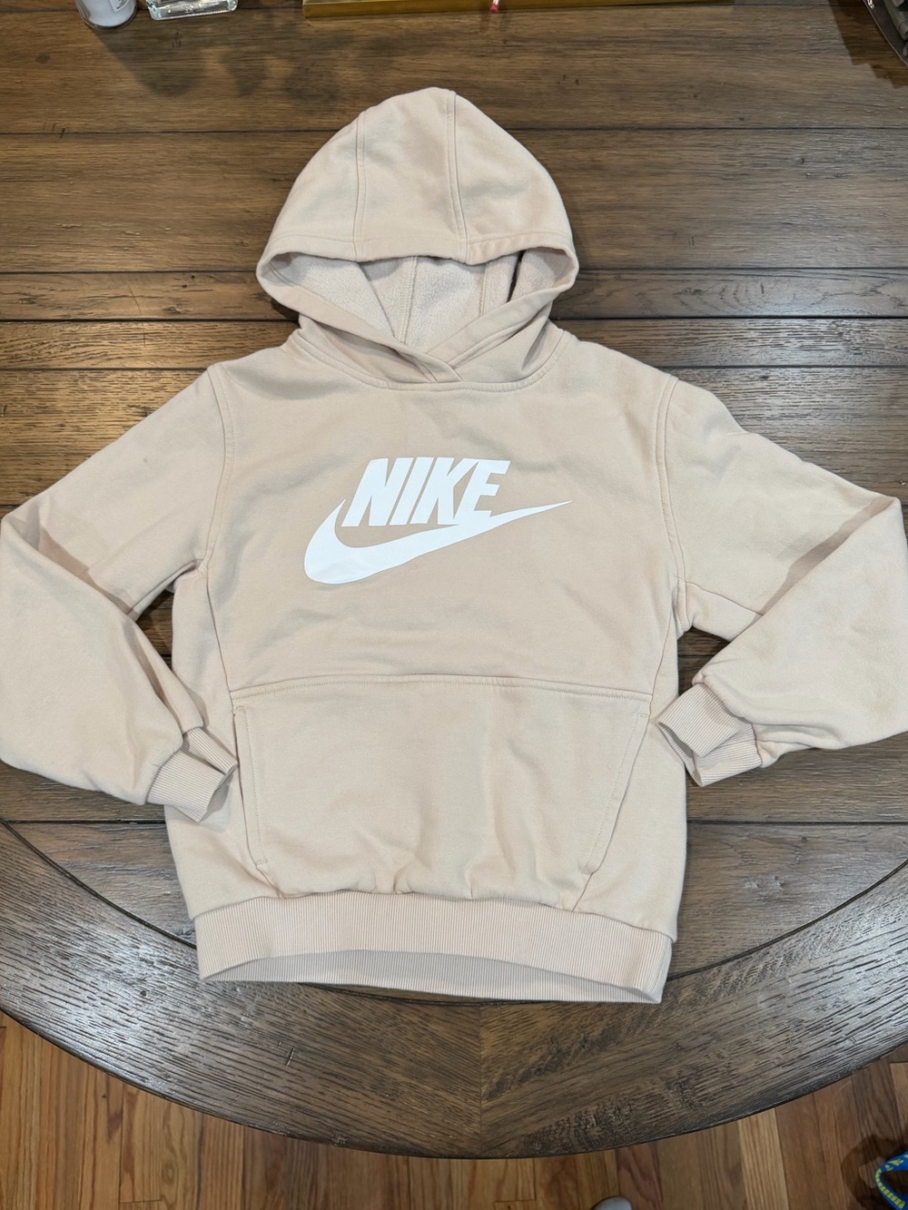 Nike Light Beige Pullover Hoodie with White Logo